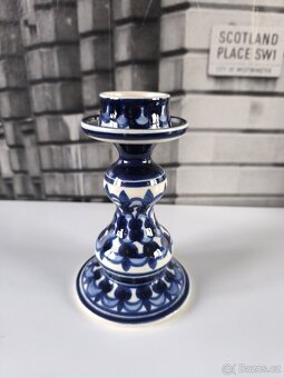 Vintage keramický elegantní svícen - kobaltově modrá - 2