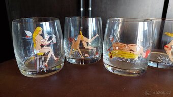 Retro malované sklenice 6 ks, slečny - 2