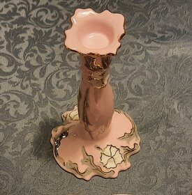 Zdobený svícen růžový porcelán Chodov - 2