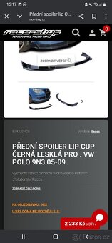 Lipo spoiler vw polo 9n 3 dilny Nový - 2