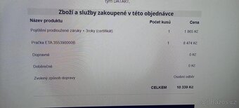 Prodám rok starou pračku ETA (4 roky záruka) - 2