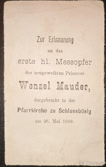 Primiční lístek, W. Mauder/ Schlossbösig/1889 - 2