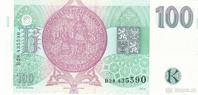 Chybotisk 100 Kč 1995 serie B28,obrácený vodoznakHledaná - 2