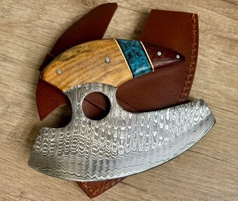 ručně kovaná Damašková sekera VALHALLA s koženým pouzdrem - 2