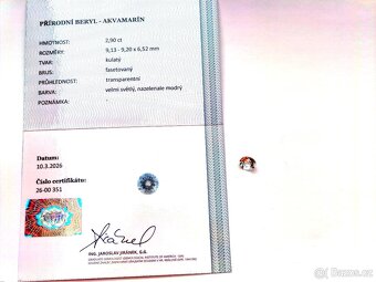 Akvamarín-2,90 ct. + ČGL certifikát - 2