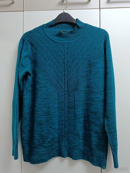 Dámský žíhaný tyrkysový svetr s plastickým vzorem L - 2