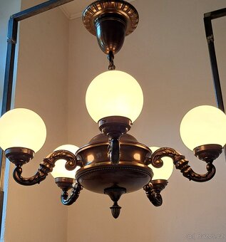 Starožitný velký mosazný lustr, r.v.1920, osvětlení - 2