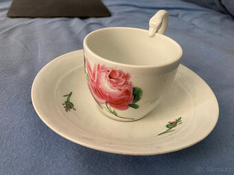 Starožitný porcelánový hrnek s podšálkem Míšeň Empír - 2