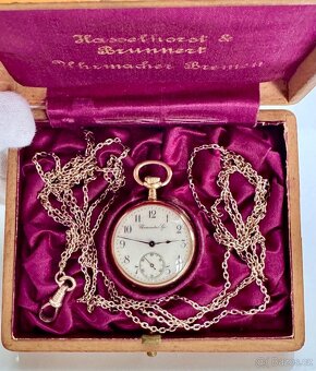 18K CELO ZLATÉ KAPESNÍ HODINKY CHRONOMETRE LIP S ETUI A ŘETÍ - 2