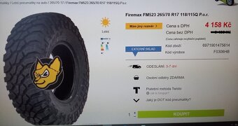 pneumatiky 265/70 R17 4x4 M/T cca 800km najeto, jako NOVÉ - 2