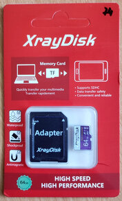 Paměťová karta MicroSD 64GB XrayDisk s SD adaptérem - rychlá - 2