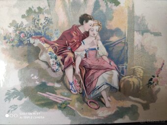 Romantická starožitná secesní kachlička- glazovaná keramika - 2