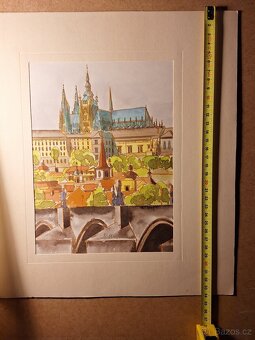 PRAHA - různé malby na papír. - 2
