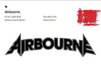 2x lístek. Airbourne - Sono Music Club Brno 24.3. - 2