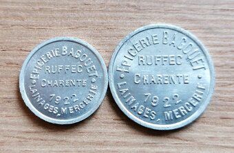 Francouzské nouzové mince 5 a 10 Centim. 1922 Ruffec Francie - 2
