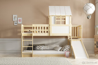 Dětská patrová postel domeček se skluzavkou 200 x 90 - 2