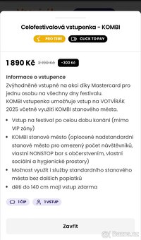 Prodám vstupenku na Votvírák 2025 - 2