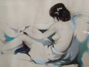 Prodám starý obraz akt ženy kresba papir - 2