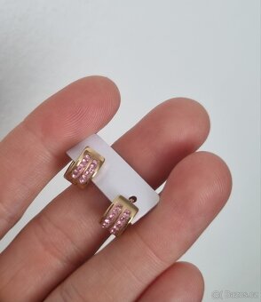 Nové dívčí ocelové náušnice s růžovými bižu kamínky - 2