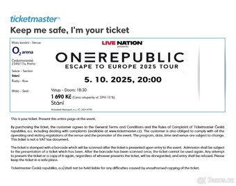 ONEREPUBLIC 5.10.2025 🎶  O2 arena, Praha 📍Sektor: Stání - 2