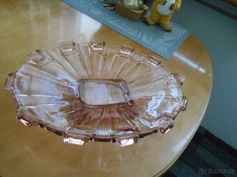 Stará skleněná mísa - růžové sklo  -bez oťuků - rozměry foto - 2