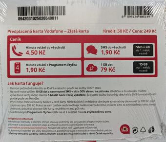 Vodafone SIM - Zlatá karta, s tarifem 15GB dat, sleva 50% - 2
