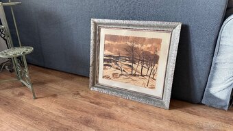 🖼️ Akvarel – zimní krajina, signováno Kracík, pův. rám - 2