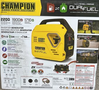 Generator Champion 2200 Dvoupalivový LPG/Benzin, 2,2 kW - 2
