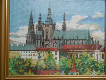 Starý vyšívaný obrázek Pražský Hrad - rozměry foto-stav foto - 2