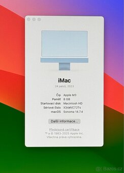 NOVÝ iMac 24” 5K 2023 /8GB RAM/Apple M3/256GB SSD/Záruka - 2