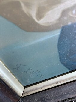 Starožitný obraz na plátně, vyřezávaný rám - 2