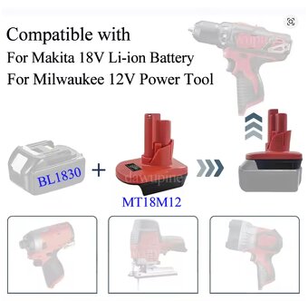 Aku Adaptér MAKITA 18V / MILWAUKEE 12V (MT18M12) - 2