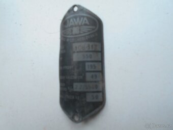Jawa 550 pařez r.v.1958 výrobní štítek - 2