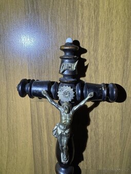 Starý starožitný dřevěný kříž, krucifix 27 cm - 2