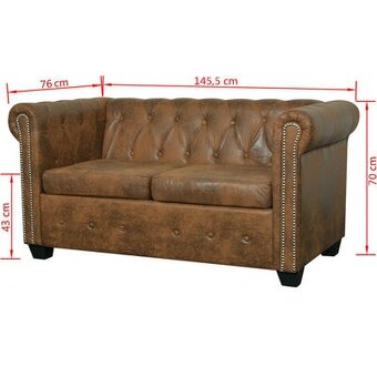 Chesterfield sedačka 2místná umělá kůže hnědá - 2