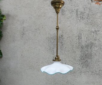 Starožitný lustr, stropnice , zelená linka, mosaz sklo - 2