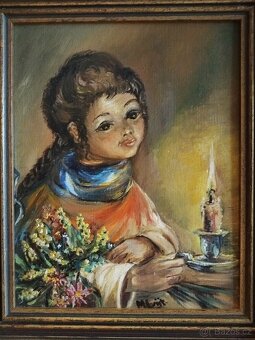 obraz HOLČIČKA SE SVÍCNEM, olej, sign. neurčeno - 2