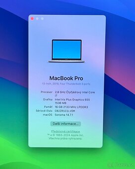 MacBook Pro 13” 2019/16GB RAM/i7/512GB SSD/Záruka - 2