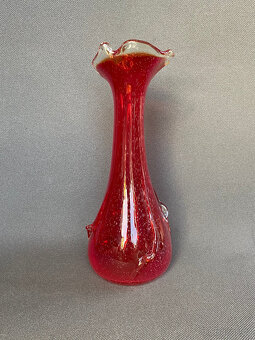 Velká váza 32 cm, červené hutní sklo s bublinkami - 2