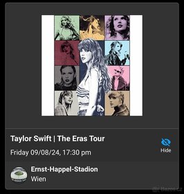 PRODÁM 1 VSTUPENKU NA TAYLOR SWIFT | ERAS TOUR | 9.8.2024 - 2