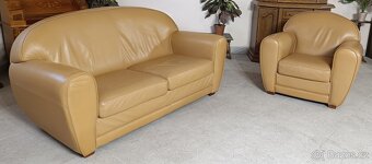 Kožená sedací souprava 3+2, retro styl. - 2