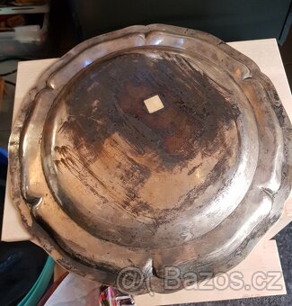 starožitný stříbrný talíř (ø 35cm, 904g) - 2