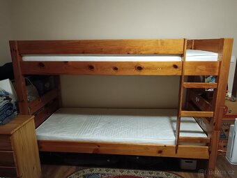 Patrová postel, z Německa, pevná, z borovice+ matrace+ rošty - 2