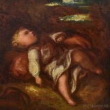 Starožitný obraz olejomaľba 19. storočie Ležiace dieťa - 2