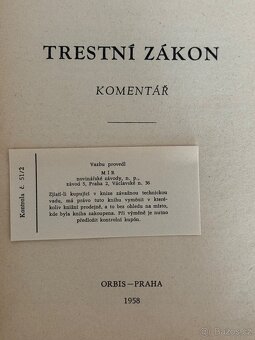 Kniha TRESTNÍ ZÁKON - Komentář, Orbis-Praha 1958 - 2