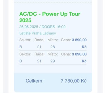 AC/DC 2 vstupenky na sezeni - 2
