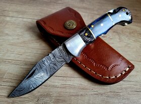 nový kapesní Damaškový nůž A+ ručně vyroben + kožený pouzdro - 2