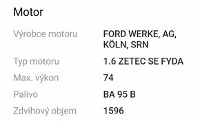 Motor Ford 1.6i 74kw - 2
