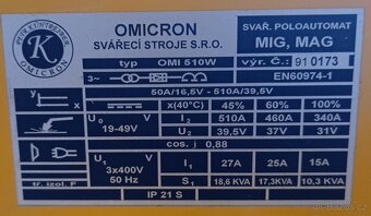 Zánovní MIG/MAG svářečka Omicron OMI 510W - 2