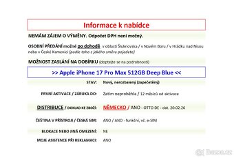 iPhone 17 Pro Max 512GB Deep Blue  NEROZBALENÝ - 2
